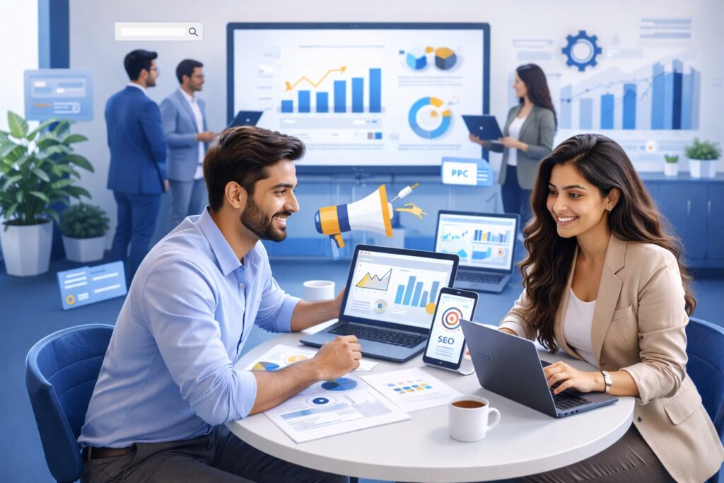 Result-driven digital marketing experts in India working on SEO, PPC, Social Media Marketing and analytics strategies for business growth