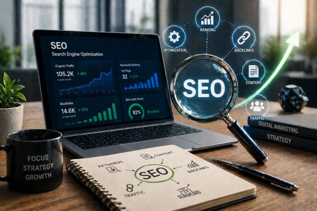 SEO services for business growth with affordable professional SEO agency delivering high ranking and leads-Scalarthi